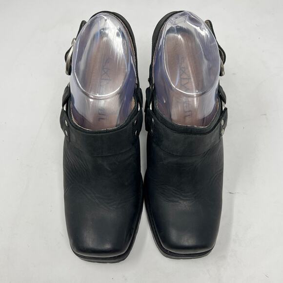 Sixtyseven Double Strap Clog Heels Black Leather Platform Women's 38 US 7.5 - Picture 7 of 12